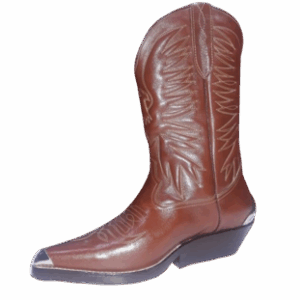 Bota en caña alta, costura clásica, capellada horma en punta, puntera y talonera de metal y taco largo(mexicano)