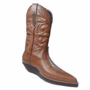Bota en caña alta, costura acolchada, capellada costura clásica, horma en punta y taco largo(mexicano)